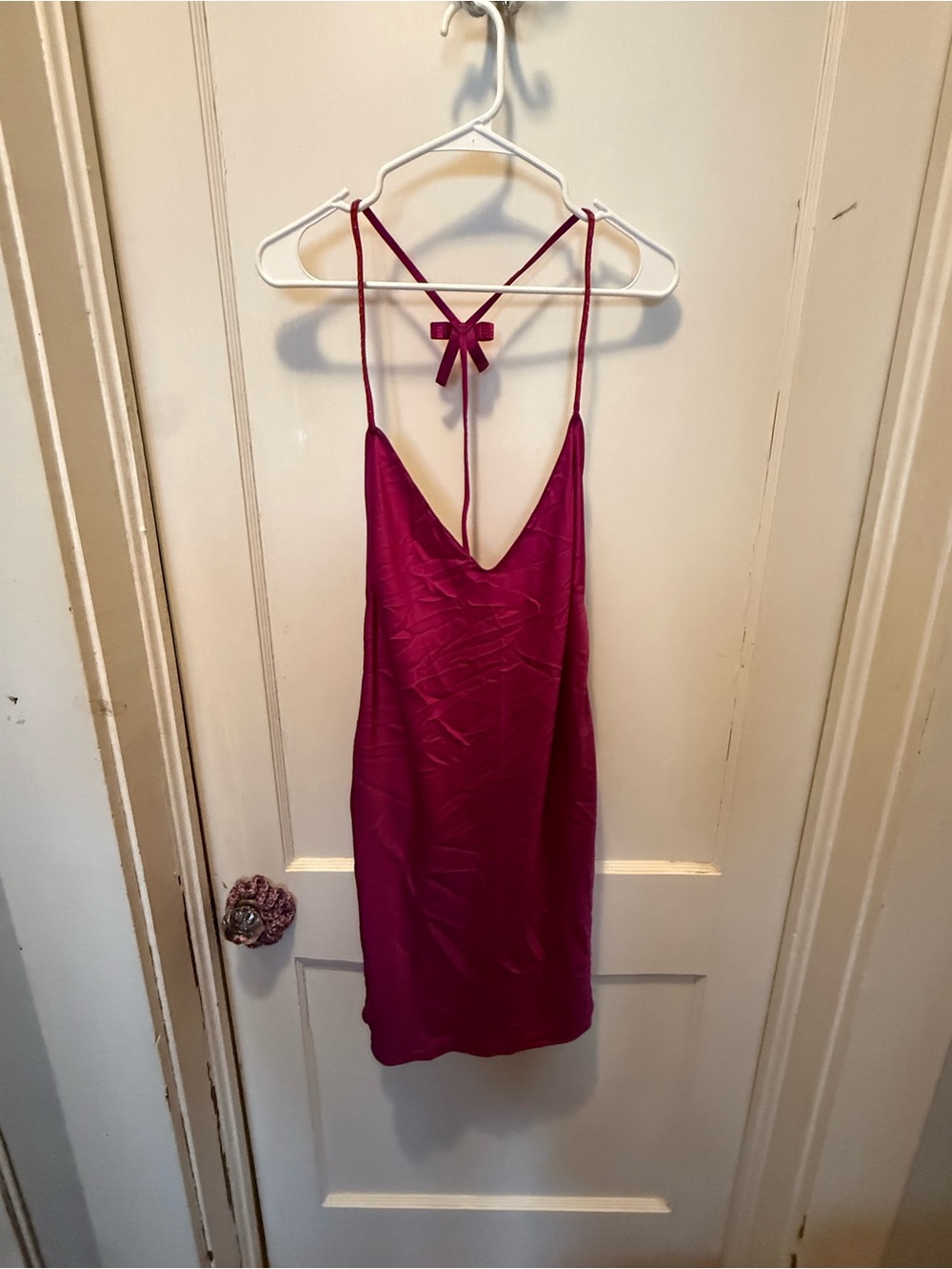NWOT Victorias Secret Fuchsia Satin Slip Dress with Back Tie